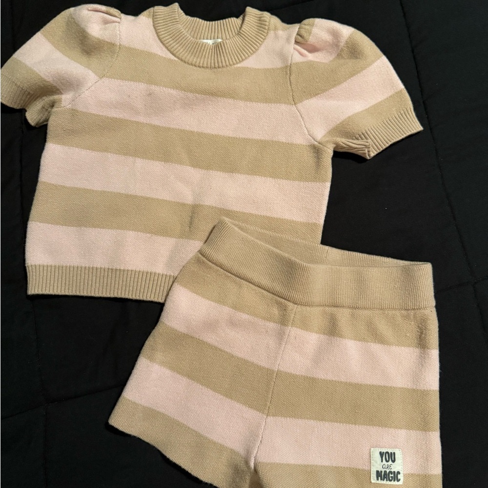 Striped Pink and Tan Knit Set